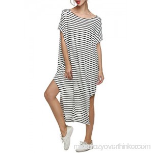 POGT Women's Loose Striped Long Dress Turkish Kaftans Bikini Cover up Beach Dress Black and White B07CG5SPQY